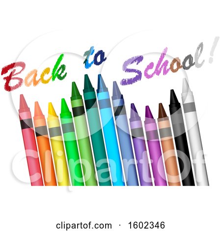 Clipart of a 3d Row of Colorful Crayons with Back to School Text - Royalty Free Vector Illustration by dero
