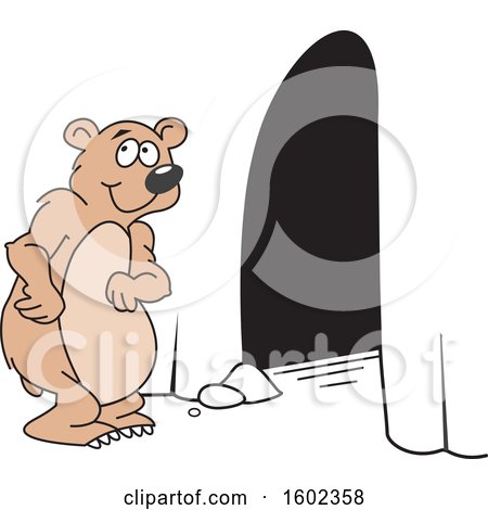 Clipart of a Cartoon Happy Bear at His Cave Entrance - Royalty Free Vector Illustration by Johnny Sajem