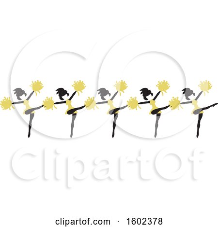 Clipart of a Line of Kicking Cheerleaders in Gold - Royalty Free Vector Illustration by Johnny Sajem