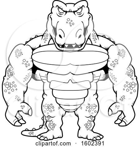 Clipart of a Black and White Buff Crocodile Monster - Royalty Free Vector Illustration by Cory Thoman