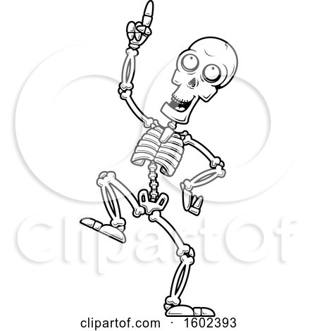 Clipart of a Cartoon Black and White Dancing Skeleton - Royalty Free Vector Illustration by Cory Thoman
