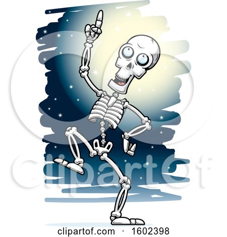 Clipart of a Cartoon Dancing Skeleton Against a Full Moon - Royalty Free Vector Illustration by Cory Thoman