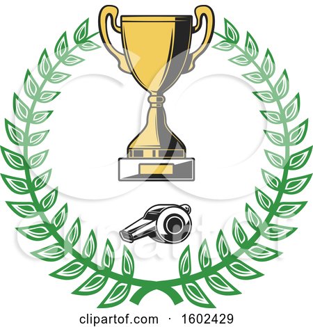 Clipart of a Trophy Cup and Green Leaf Wreath - Royalty Free Vector Illustration by Vector Tradition SM