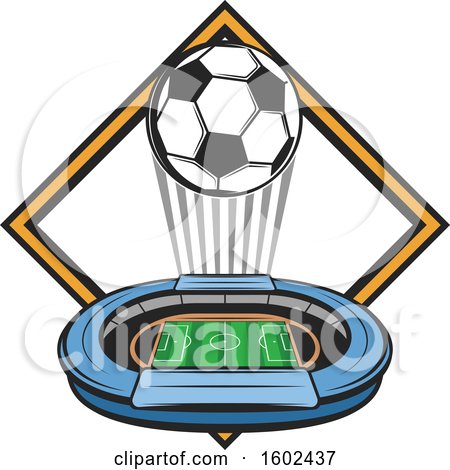 Clipart of a Soccer Ball and Stadium over a Diamond - Royalty Free Vector Illustration by Vector Tradition SM