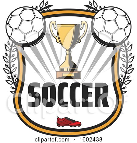Clipart of a Trophy Cup and Soccer Balls in a Shield - Royalty Free Vector Illustration by Vector Tradition SM