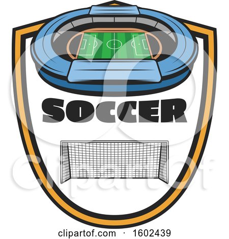 Clipart of a Soccer Stadium and Net in a Shield - Royalty Free Vector Illustration by Vector Tradition SM