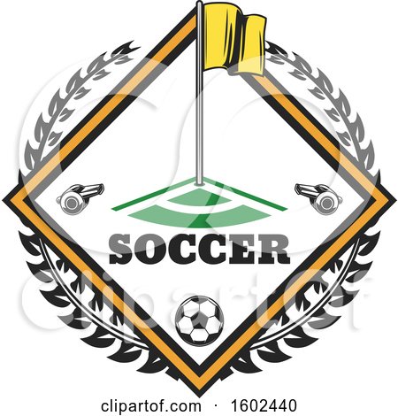 Clipart of a Soccer Diamond with a Flag, Ball and Whistles - Royalty Free Vector Illustration by Vector Tradition SM