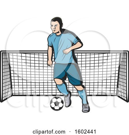 Clipart of a Soccer Player and Net - Royalty Free Vector Illustration by Vector Tradition SM