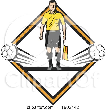Clipart of a Soccer Referee and Balls in a Diamond - Royalty Free Vector Illustration by Vector Tradition SM