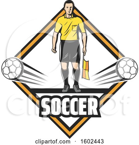 Clipart of a Soccer Referee and Balls in a Diamond - Royalty Free Vector Illustration by Vector Tradition SM
