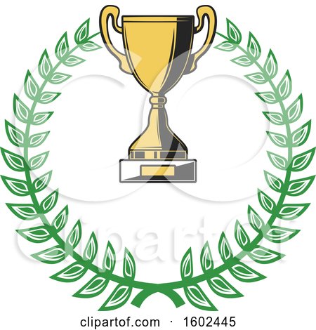 Clipart of a Trophy Cup and Green Leaf Wreath - Royalty Free Vector Illustration by Vector Tradition SM