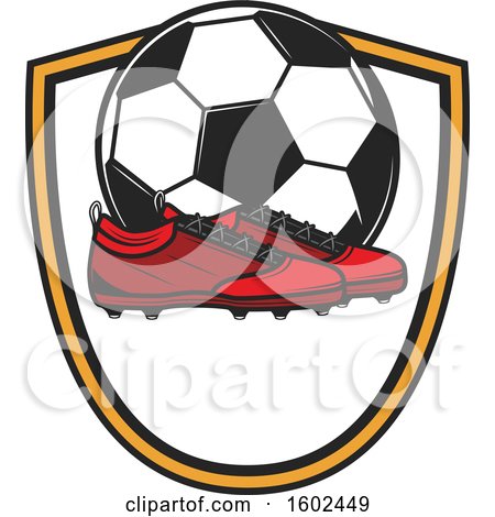 Clipart of a Soccer Ball and Cleats in a Shield - Royalty Free Vector Illustration by Vector Tradition SM