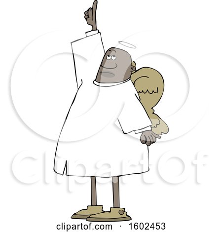 Clipart of a Cartoon Black Male Angel Pointing up - Royalty Free Vector Illustration by djart