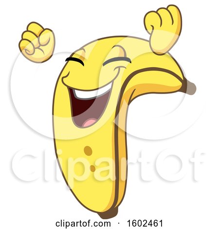 Clipart of a Cartoon Victorious Banana Character Mascot - Royalty Free Vector Illustration by yayayoyo