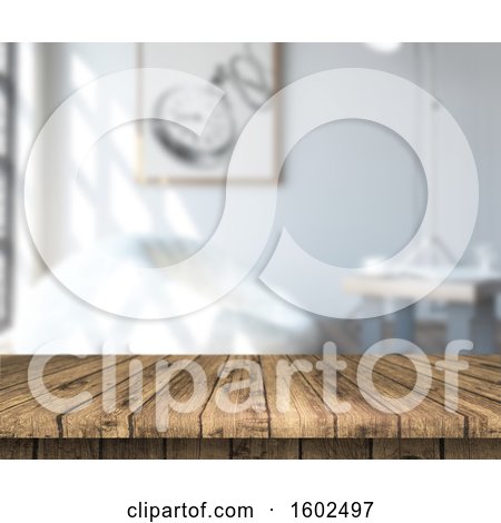 Clipart of a 3d Wood Counter and Blurred Living Room Interior - Royalty Free Illustration by KJ Pargeter