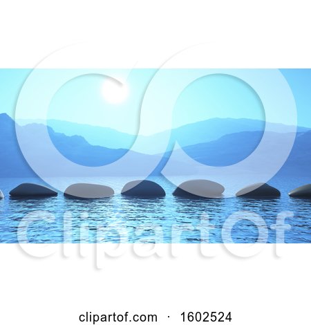 Clipart of a Line of 3d Stepping Stones on the Ocean - Royalty Free Illustration by KJ Pargeter