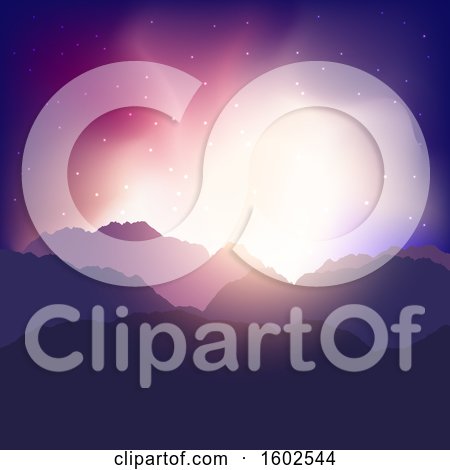 Clipart of a Sunset Sky and Silhoeutted Mountains - Royalty Free Vector Illustration by KJ Pargeter