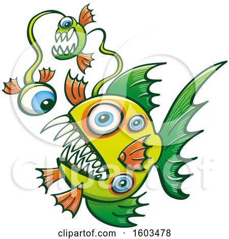 Clipart of a Cartoon Monstrous Abyssal Fish - Royalty Free Vector Illustration by Zooco