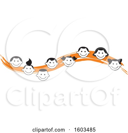 Clipart of an Orange Wave with Faces of Happy Children - Royalty Free Vector Illustration by Johnny Sajem