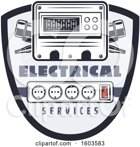 Clipart of a Shield with an Electrical Ammeter and Sockets - Royalty Free Vector Illustration by Vector Tradition SM