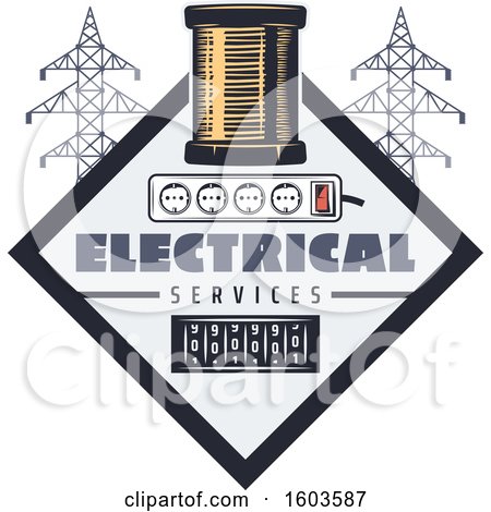 Clipart of a Diamond with Electrical Elements - Royalty Free Vector Illustration by Vector Tradition SM