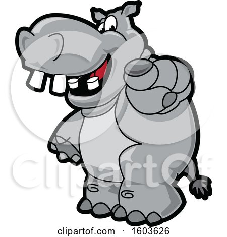 Clipart of a Hippo School Mascot Character Pointing Outwards - Royalty Free Vector Illustration by Toons4Biz
