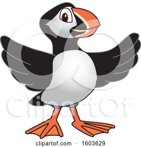 Clipart of a Puffin Bird School Mascot Character - Royalty Free Vector Illustration by Mascot Junction
