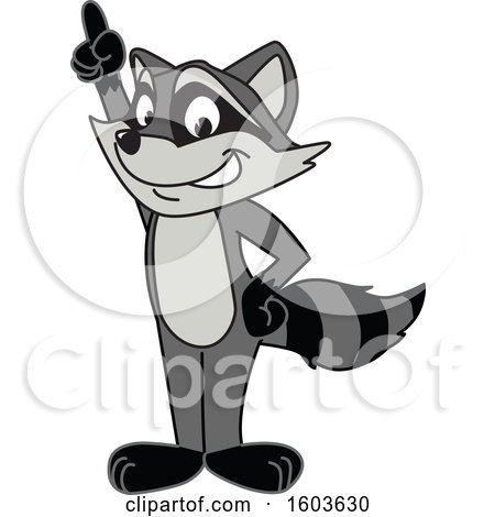 Clipart of a Raccoon School Mascot Character Holding up a Finger - Royalty Free Vector Illustration by Mascot Junction