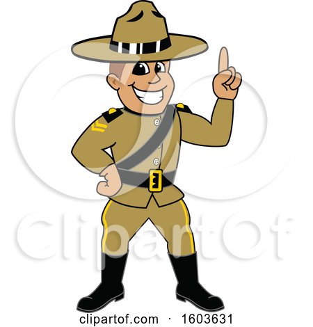 Clipart of a Male Ranger Mascot Character Holding up a Finger - Royalty Free Vector Illustration by Mascot Junction