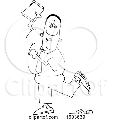 Clipart of a Cartoon Lineart Black Business Man Stepping in a Pile of Dog Poop - Royalty Free Vector Illustration by djart