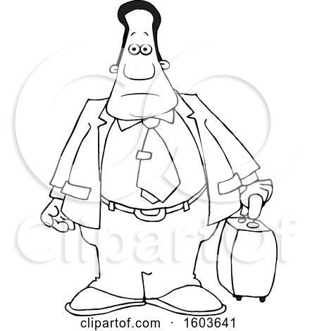 Clipart of a Cartoon Lineart Traveling Black Business Man - Royalty Free Vector Illustration by djart