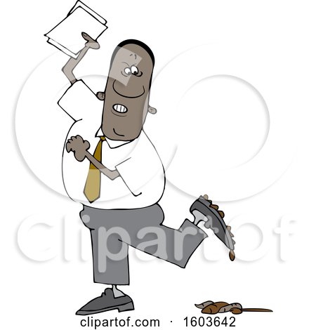 Clipart of a Cartoon Black Business Man Stepping in a Pile of Dog Poop - Royalty Free Vector Illustration by djart