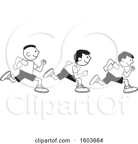 Clipart of a Group of Boys Running the One Hundred Yard Dash on Field Day - Royalty Free Vector Illustration by Johnny Sajem