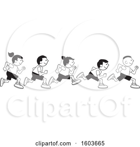 Clipart of a Group of Children Running the One Hundred Yard Dash on Field Day - Royalty Free Vector Illustration by Johnny Sajem