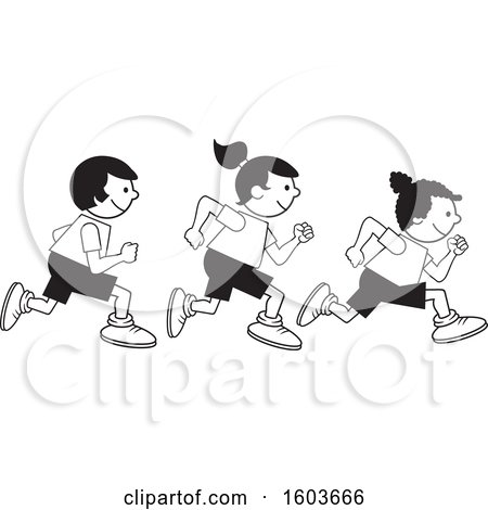Clipart of a Group of Kids Running the One Hundred Yard Dash on Field Day - Royalty Free Vector Illustration by Johnny Sajem