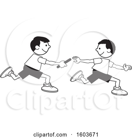 Clipart of Boys Passing a Baton in a Relay Race over a Green Oval - Royalty Free Vector Illustration by Johnny Sajem