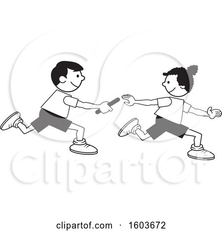 Clipart of a Boy and Girl Passing a Baton in a Relay Race - Royalty Free Vector Illustration by Johnny Sajem