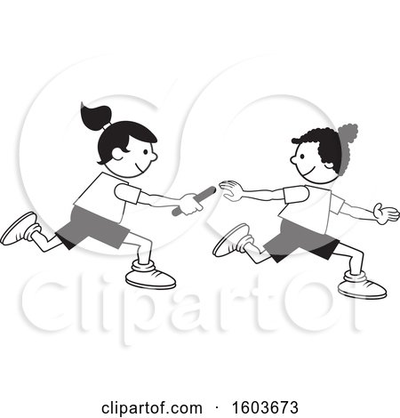 Clipart of Girls Passing a Baton in a Relay Race - Royalty Free Vector Illustration by Johnny Sajem
