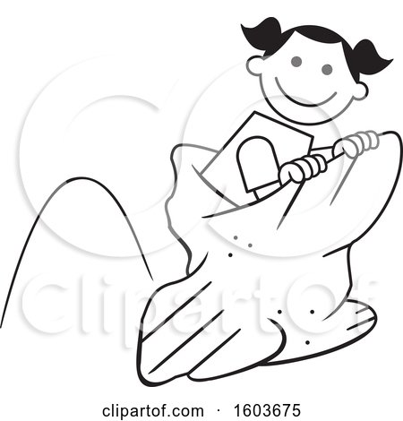 Clipart of a Girl Hopping in a Field Day Potato Sack Race - Royalty Free Vector Illustration by Johnny Sajem