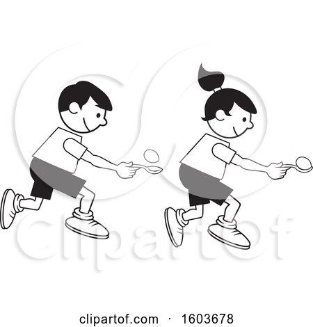 Clipart of a Boy and Girl During a Field Day Egg and Spoon Race - Royalty Free Vector Illustration by Johnny Sajem