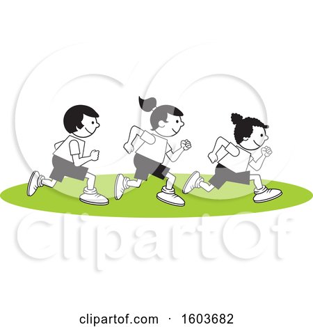 Clipart of a Group of Children Running the One Hundred Yard Dash on Field Day - Royalty Free Vector Illustration by Johnny Sajem