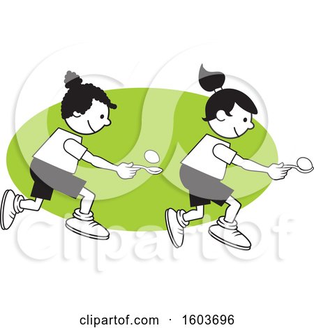 Clipart of Girls During a Field Day Egg and Spoon Race over a Green Oval -  Royalty Free Vector Illustration by Johnny Sajem #1603696