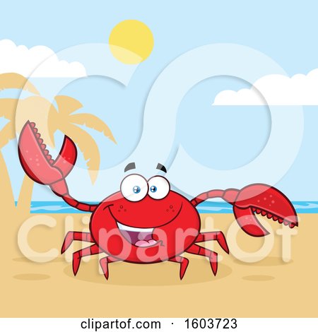 Clipart of a Happy Crab Mascot Character on a Beach - Royalty Free Vector Illustration by Hit Toon