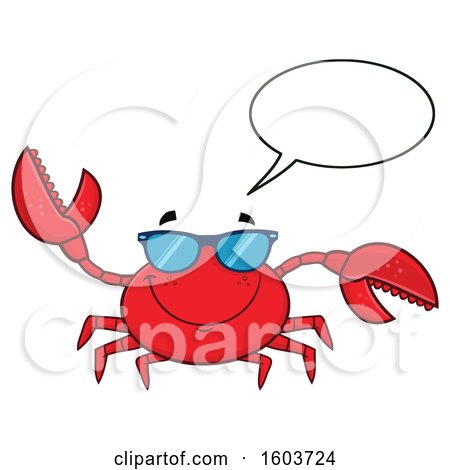 Clipart of a Happy Crab Mascot Character Wearing Sunglasses and Talking - Royalty Free Vector Illustration by Hit Toon