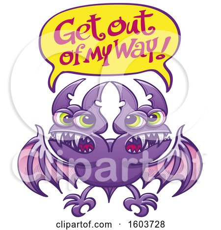 Clipart of a Cartoon Two Headed Bat Shouting Get out of My Way - Royalty Free Vector Illustration by Zooco