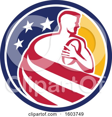 Clipart of a Retro Male Rugby Player Formed of Stripes in a Star Circle - Royalty Free Vector Illustration by patrimonio