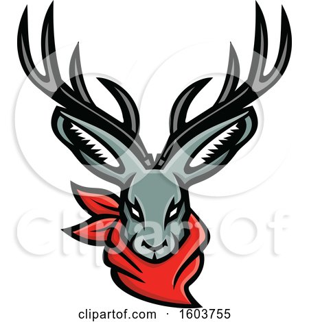 Clipart of a Tough Jackalope Head with a Red Bandana - Royalty Free Vector Illustration by patrimonio