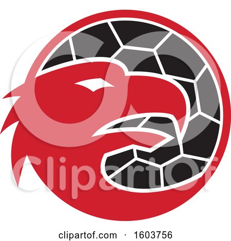 Clipart of a Profiled Red European Eagle Mascot Head over a Handball - Royalty Free Vector Illustration by patrimonio
