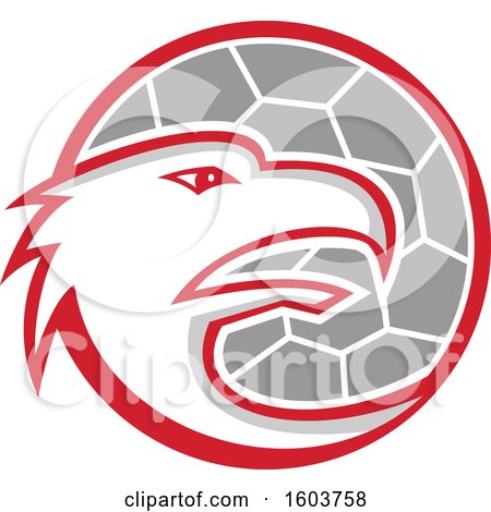 Clipart of a Profiled European Eagle Mascot Head over a Handball - Royalty Free Vector Illustration by patrimonio