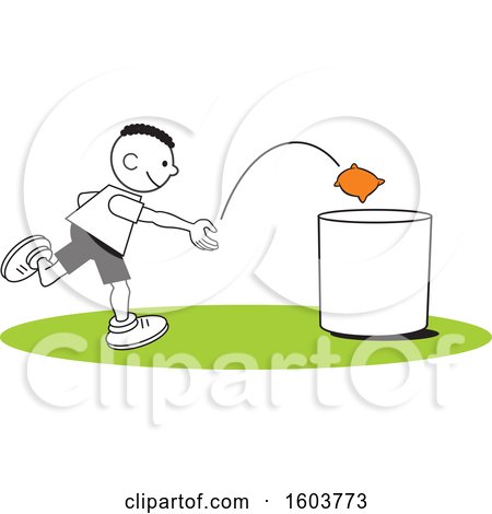 Clipart of a Black Boy Playing a Bean Bag Toss Game - Royalty Free Vector Illustration by Johnny Sajem